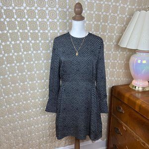 Theory Navy and White Long Sleeve Silk Mini Dress / 8 / Mini Lucillia